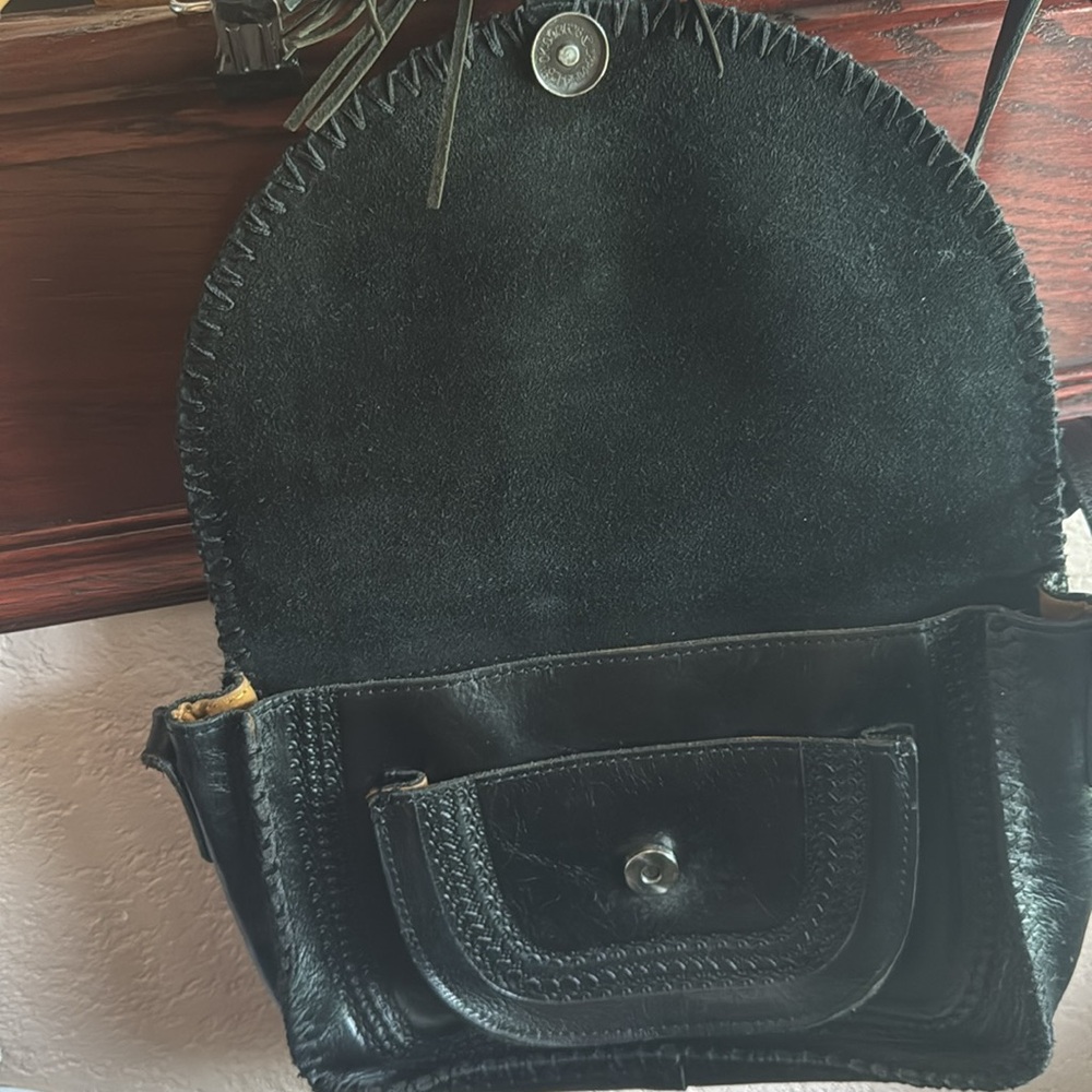 Patricia Nash Elegant Black Leather Crossbody Purse Fringe Western Bohemian Bag - Picture 5 of 8